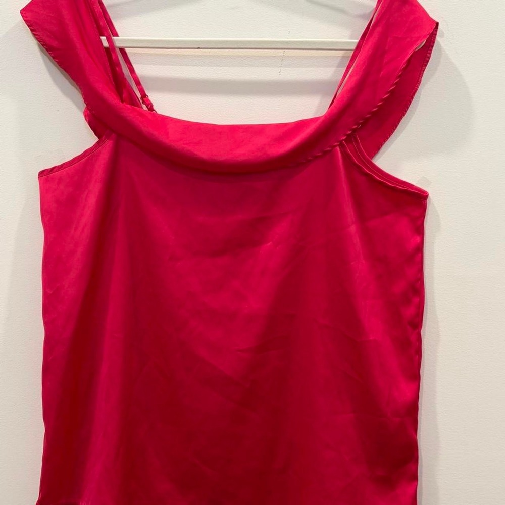 Express hot pink satin cowl neck off the shoulders blouse in a M
